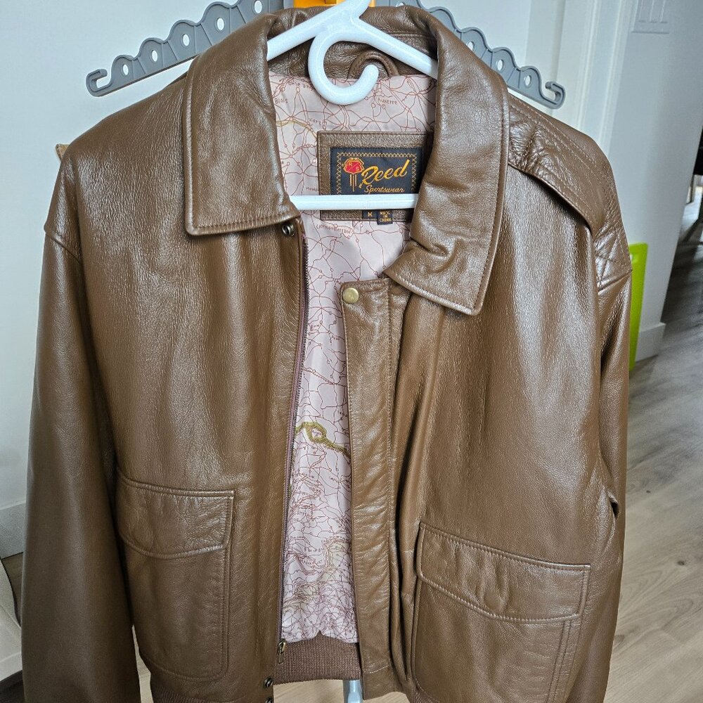 EUC Mens M Reed Sportswear Genuine Leather Bomber Jacket Aviator